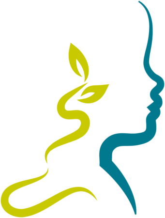 Kuvitettu lapsihahmon profiliin silhuetti ja vihreä verso.